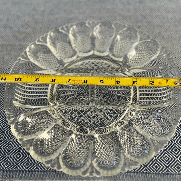 Deviled Egg & Relish Plate, 11" Crystal Platter Vintage Diamond Shape Cut Party - Picture 14 of 16
